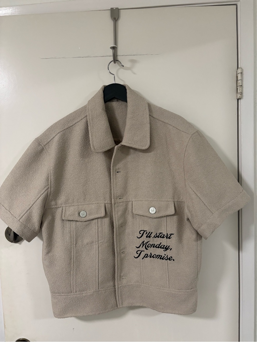 Diet Starts Monday- Men's Short-Sleeve Beige Jacket with Script Embroidery